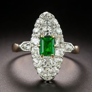Edwardian Demantoid Garnet and Diamond Navette Ring - 3