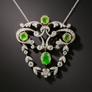 Edwardian Demantoid Garnet and Diamond Pendant - 5