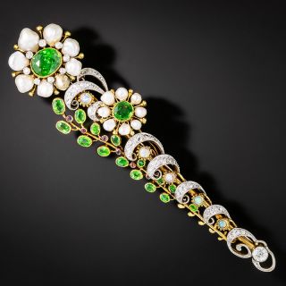 Edwardian Demantoid Garnet, Natural Pearl, Ruby and Opal Brooch - 2