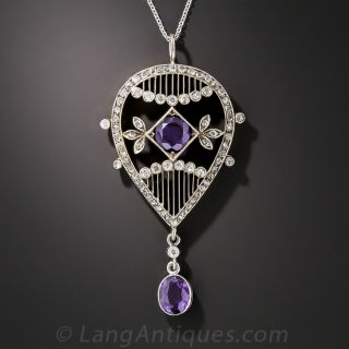 Edwardian Diamond and Amethyst Hot Air Balloon Necklace - 1