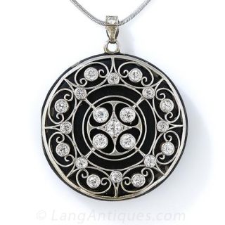 Edwardian Diamond and Black Enamel Locket