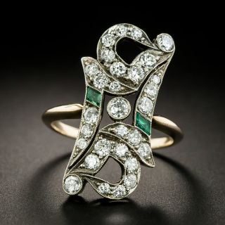 Edwardian Diamond and Calibre Emerald Dinner Ring - 2