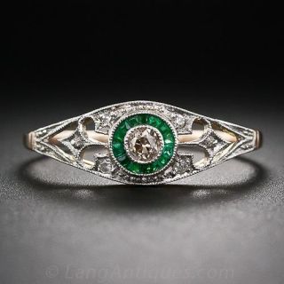 Edwardian Diamond and Calibre Emerald Ring
