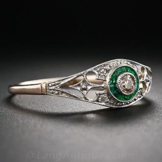 Edwardian Diamond and Calibre Emerald Ring