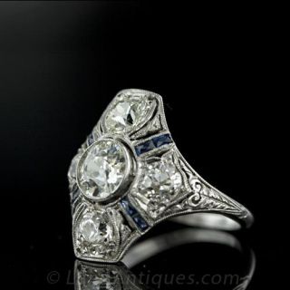 Edwardian Diamond and Calibre Sapphire Dinner Ring