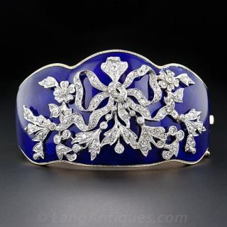 Edwardian Diamond and Cobalt Enamel Bangle Bracelet