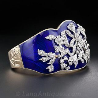 Edwardian Diamond and Cobalt Enamel Bangle Bracelet