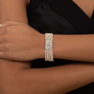 Edwardian Diamond and Cultured Pearl Bracelet 