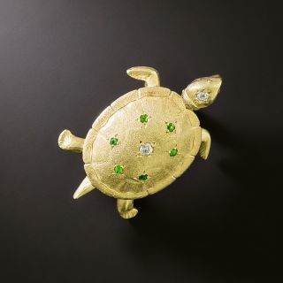Edwardian Diamond and Demantoid Garnet Turtle Brooch - 2