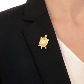 Edwardian Diamond and Demantoid Garnet Turtle Brooch