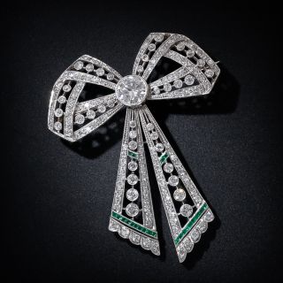 Edwardian Diamond and Emerald Bow Brooch - 3