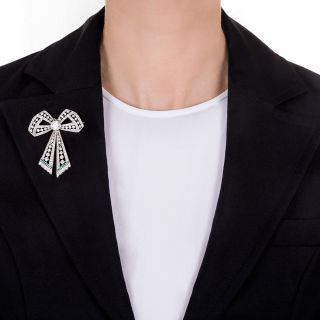 Edwardian Diamond and Emerald Bow Brooch
