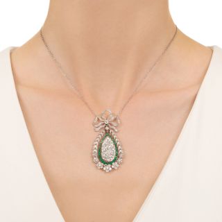 Edwardian Diamond and Emerald Bow Necklace