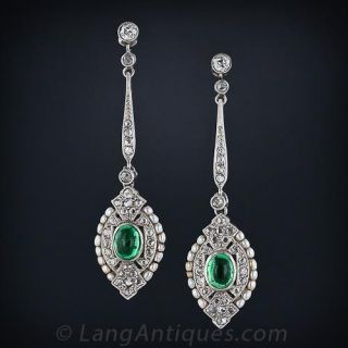 Edwardian Diamond and Emerald Drop Earrings