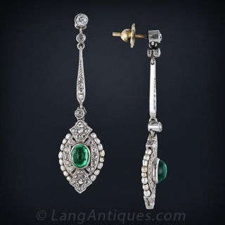 Edwardian Diamond and Emerald Drop Earrings