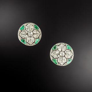 Edwardian Diamond and Emerald Ear Studs - 2