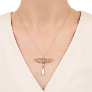 Edwardian Diamond and Freshwater Pearl Lavalière Necklace