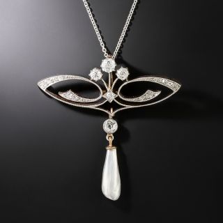 Edwardian Diamond and Freshwater Pearl Lavalière Necklace - 2