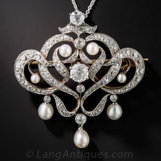 Edwardian Diamond and Natural Pearl Brooch / Pendant - 2
