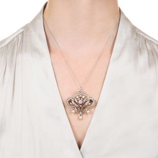 Edwardian Diamond and Natural Pearl Brooch / Pendant