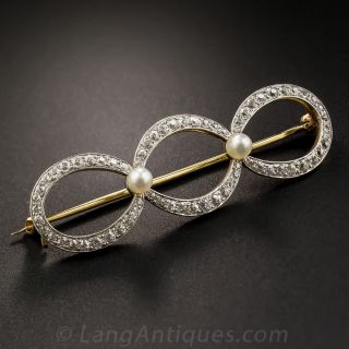 Edwardian Diamond and Natural Pearl Brooch