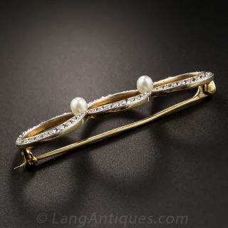 Edwardian Diamond and Natural Pearl Brooch