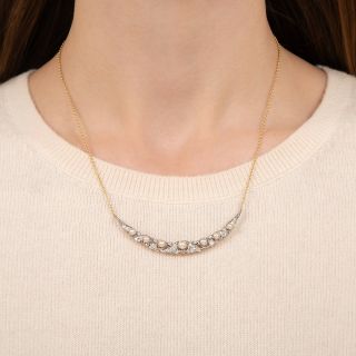 Edwardian Diamond and Natural Pearl Crescent Necklace