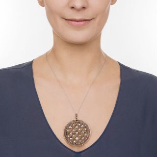 Edwardian Diamond and Natural Pearl Disc Pendant/Brooch