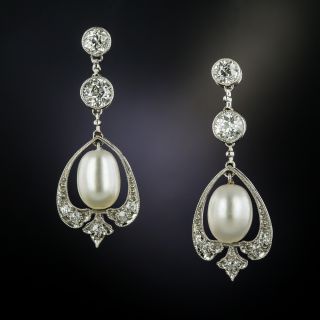 Edwardian Diamond and Natural Pearl Earrings - GIA - 3