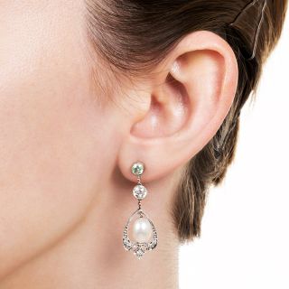 Edwardian Diamond and Natural Pearl Earrings - GIA