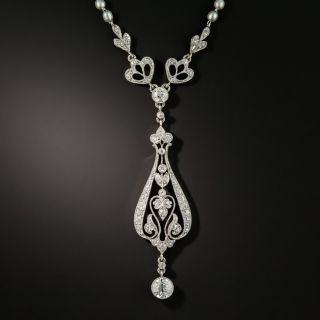 Edwardian Diamond and Natural Pearl Lavaliere Necklace  - 2