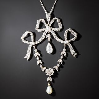 Edwardian Diamond and Natural Pearl Lavaliere   - 7