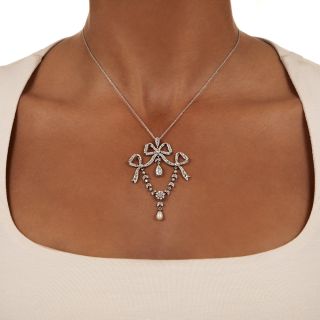 Edwardian Diamond and Natural Pearl Lavaliere  