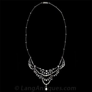 Edwardian Diamond and Natural Pearl Necklace