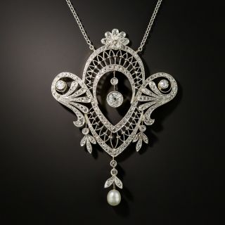 Edwardian Diamond and Natural Pearl Necklace - 2