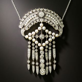 Edwardian Diamond and Natural Pearl Necklace - 2
