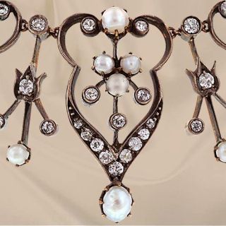 Edwardian Diamond and Natural Pearl Necklace