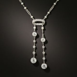 Edwardian Diamond and Natural Pearl Negligee Necklace - 2