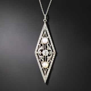 Edwardian Diamond and Natural Pearl Pendant - 3