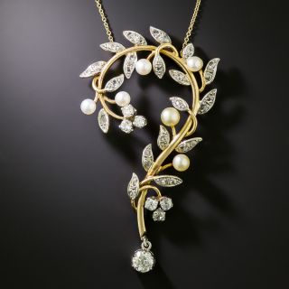 Edwardian Diamond and Natural Pearl '?' Pendant - 3