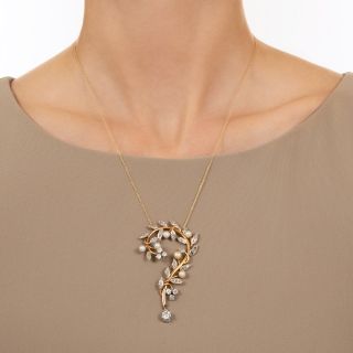 Edwardian Diamond and Natural Pearl '?' Pendant