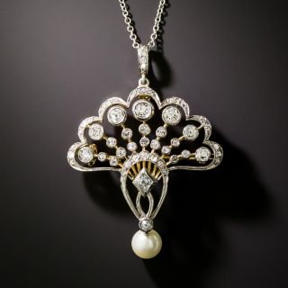 Edwardian Diamond and Natural Pearl Pendant/Brooch - 2