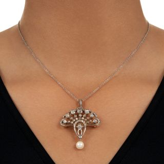 Edwardian Diamond and Natural Pearl Pendant/Brooch