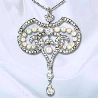 Edwardian Diamond and Natural Pearl Pendant