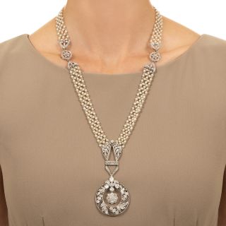 Edwardian Diamond and  Natural Pearl Sautoir Necklace
