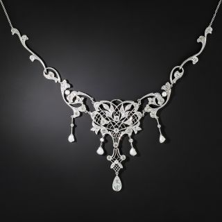 Edwardian Diamond and Pearl Bib Necklace - 2