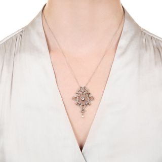 Edwardian Diamond and Pearl Bow and Ribbon Lavalière 