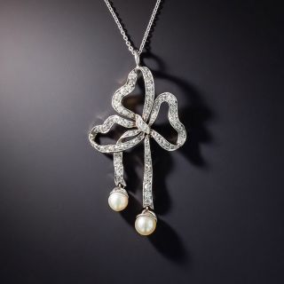 Edwardian Diamond and Pearl Bow Necklace - 2