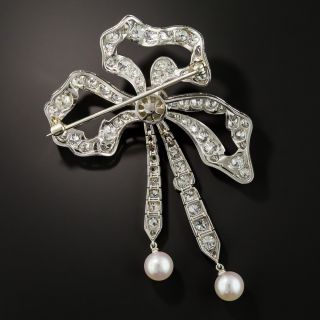 Edwardian Diamond and Pearl Bow Pendant Brooch