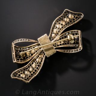 Edwardian Diamond and Pearl Bow Pin